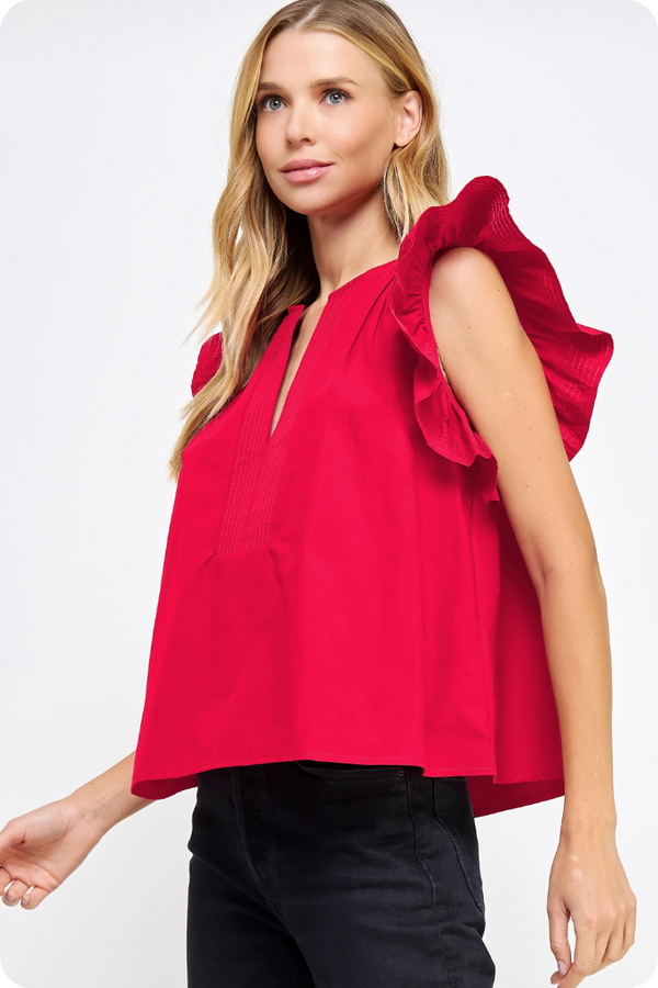 Charlie Flutter Sleeve Top in Red