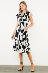 Dorothy Geo Print Flutter Sleeve Dress