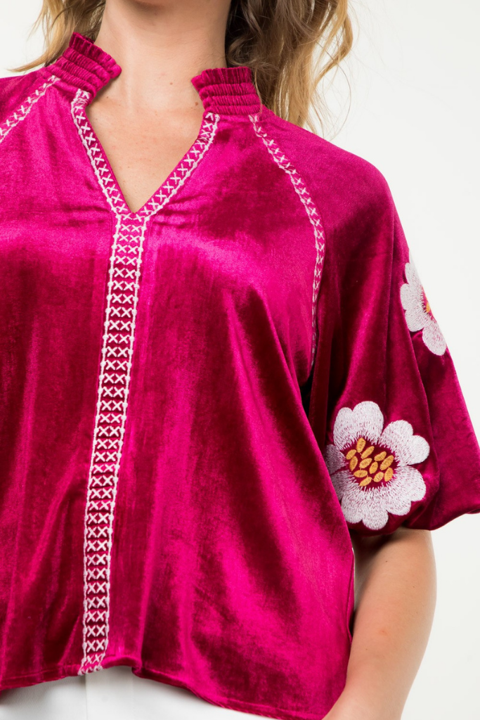 Ultraviolet Floral Embroidered Top