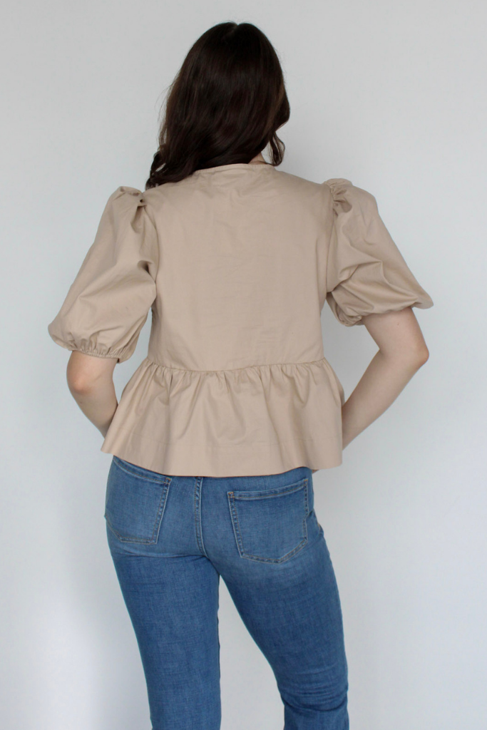 Emma Tie Front Top In Tan