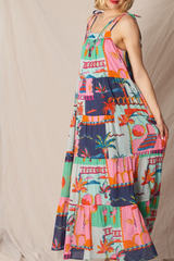 Zoey Tropical Print Maxi Dress in Blue Multi
