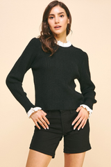 Loni Ruffle Trim Sweater in Black