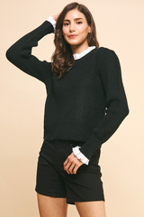 Loni Ruffle Trim Sweater in Black