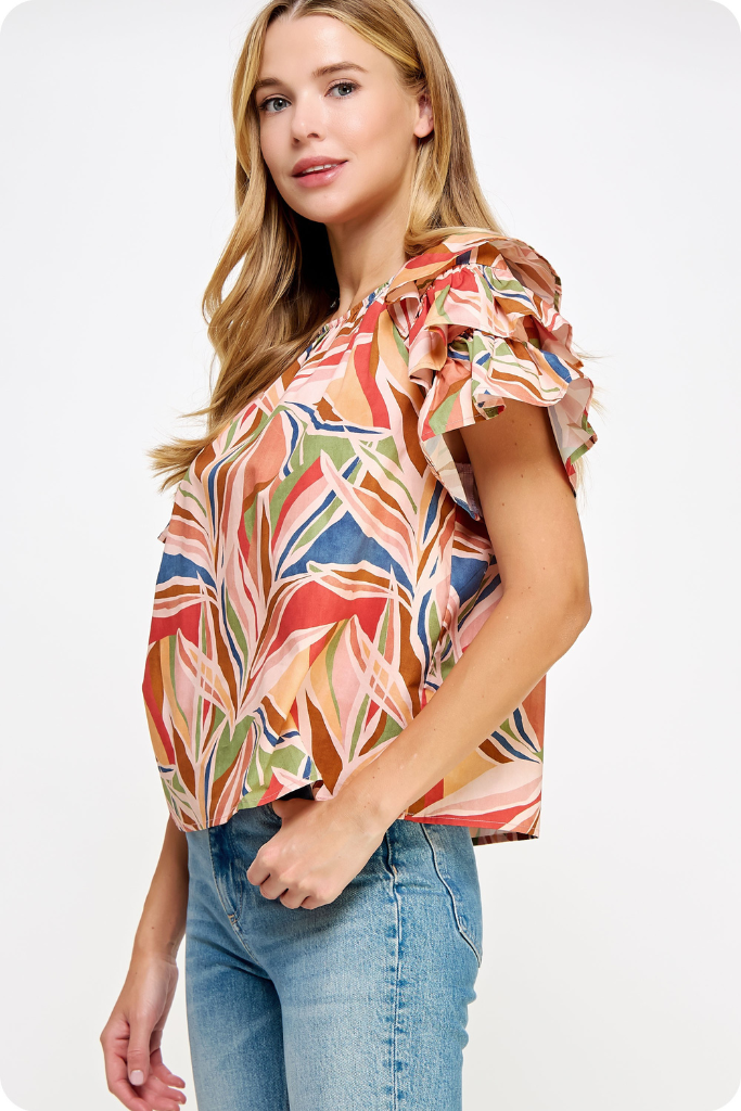 Quinn Printed Flutter Sleeve Top