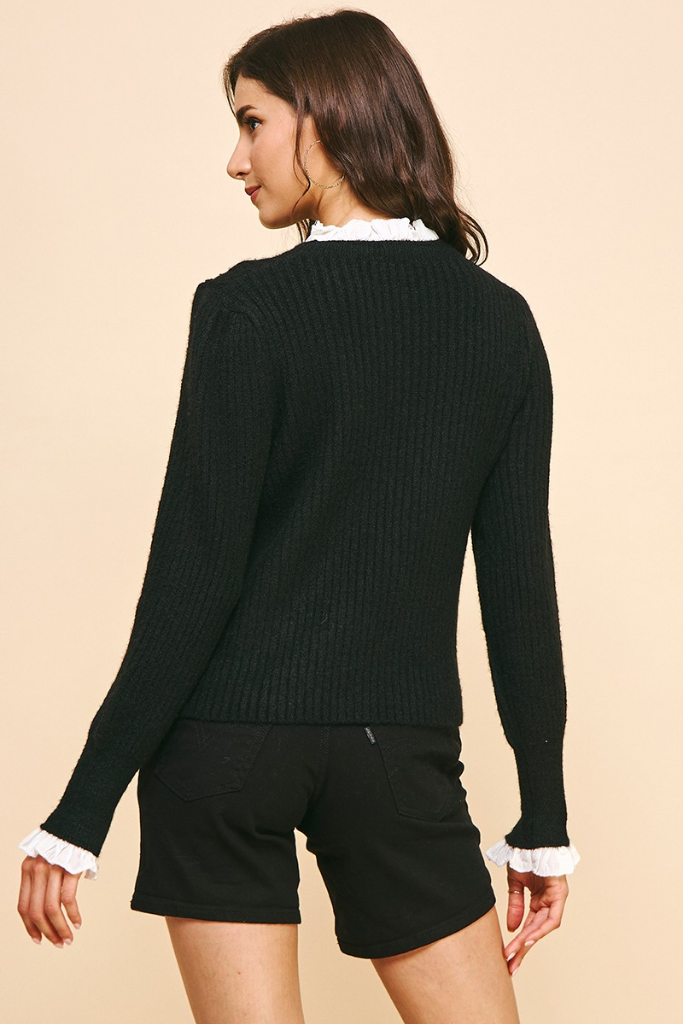 Loni Ruffle Trim Sweater in Black