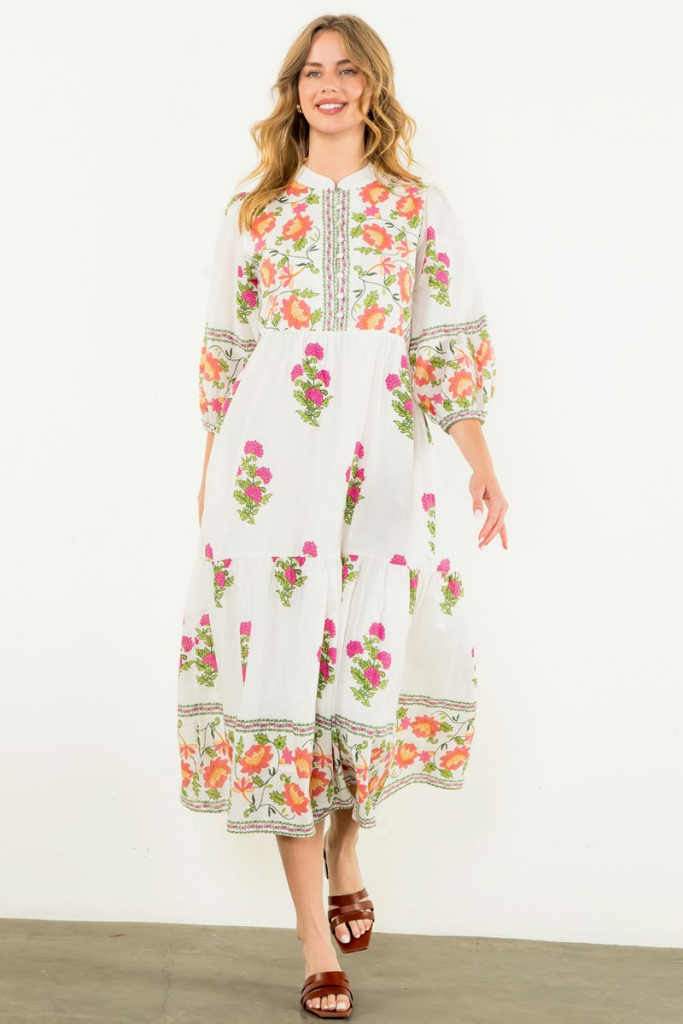 Aria Floral Tiered Midi Dress