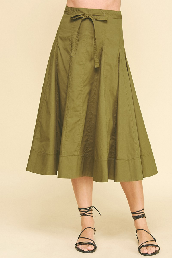 Violet Poplin Midi Skirt in Khaki