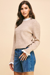 Loni Ruffle Trim Sweater in Oatmeal