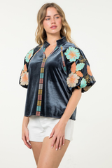 Emma Floral Embroidered Velvet Top