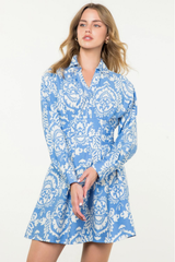 Isla Paisley Long Sleeve Dress in Blue