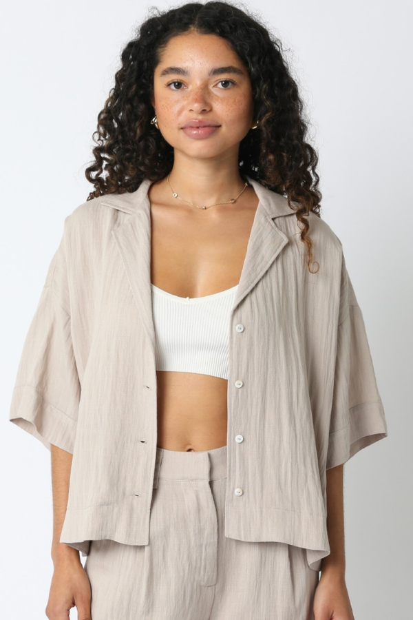 Eloise Linen Button Up Top in Khaki