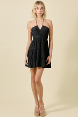 Clementine Ruched Front Halter Dress in Black