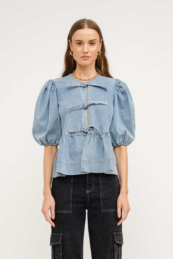 Norah Tie Front Denim Top