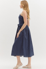 Sophie Polka Dot Midi Dress in Navy