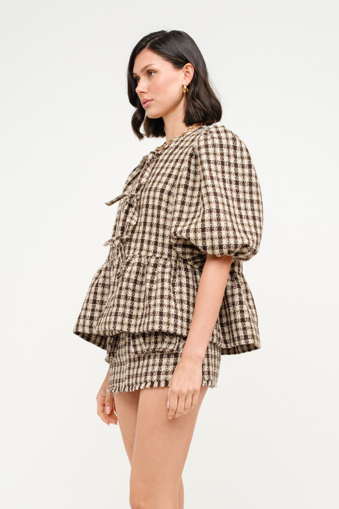 Norah Tie Front Plaid Top