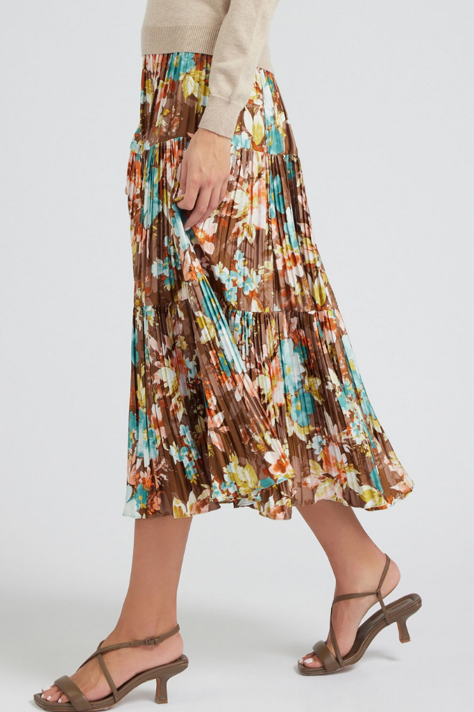 Oh Dear Pleated Satin Midi Skirt