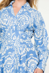 Isla Paisley Long Sleeve Dress in Blue