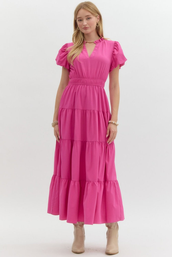 Heidi Tiered Maxi Dress in Magenta