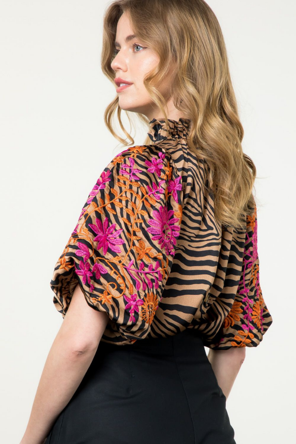 Natalie Animal Print Embroiderd Top