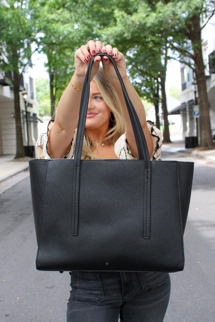 Reyna Pleather Tote Bag in Black