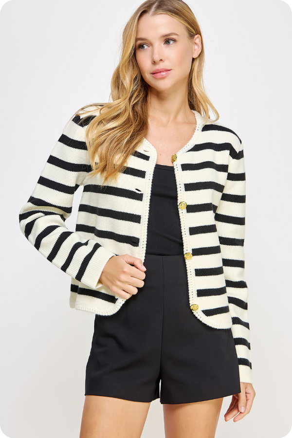 Jackie Stripe Button Front Cardigan