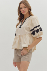 Louise Embroidered Peplum Top