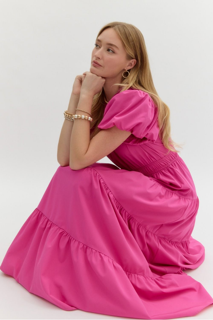 Heidi Tiered Maxi Dress in Magenta