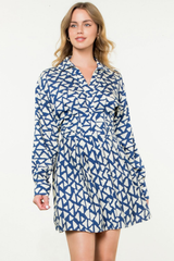 Isla Printed Long Sleeve Dress in Navy