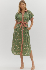 Autumn Floral Belted Midi Dress