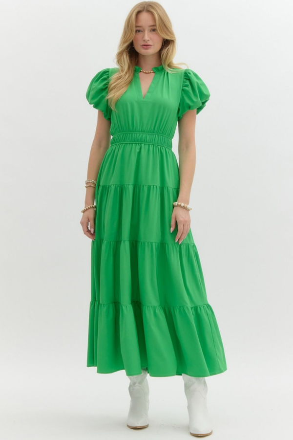 Heidi Tiered Maxi Dress in Kelly Green