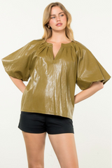 Rose Vegan Leather Top in Olive