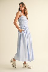 Petal Stripe Drop Waist Maxi Dress
