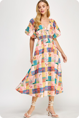 Eliza Plaid Floral Midi Dress