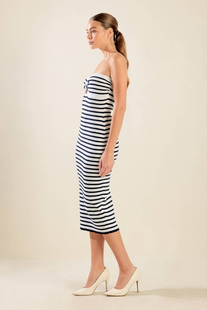 Eliza Strapless Stripe Midi Dress