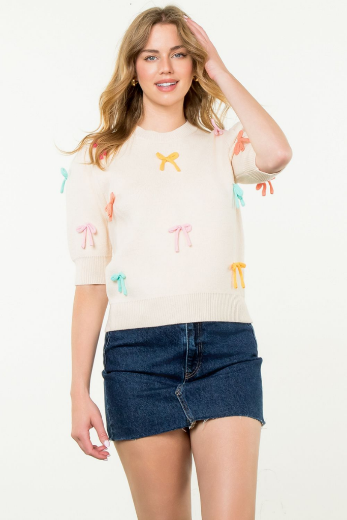 Lennon Bow Short Sleeve Sweater