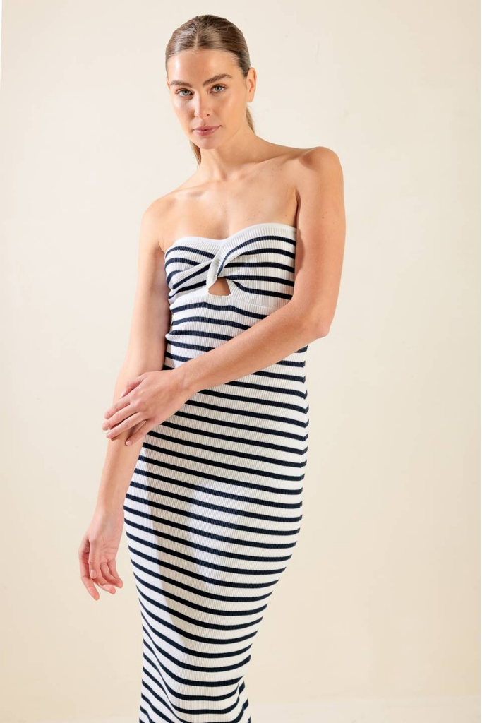 Eliza Strapless Stripe Midi Dress