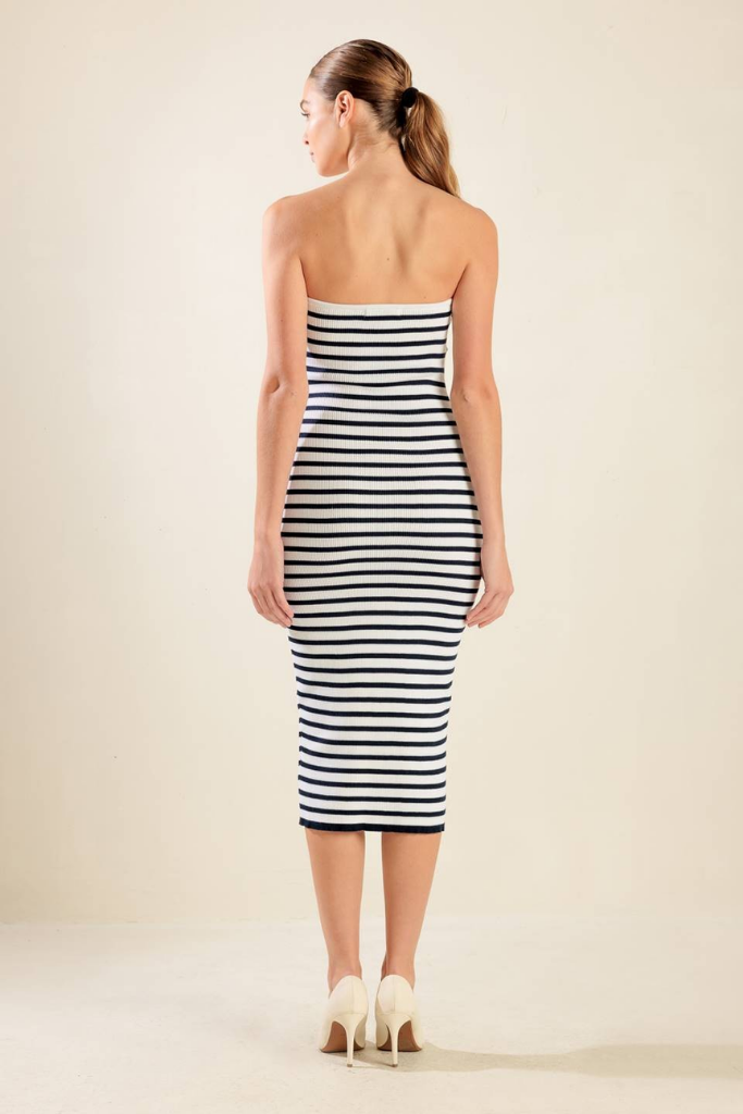 Eliza Strapless Stripe Midi Dress