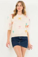 Lennon Bow Short Sleeve Sweater