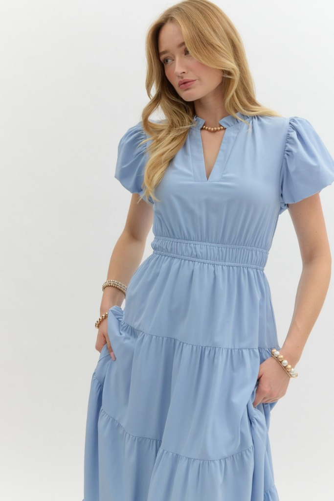 Heidi Tiered Maxi Dress in Chambray