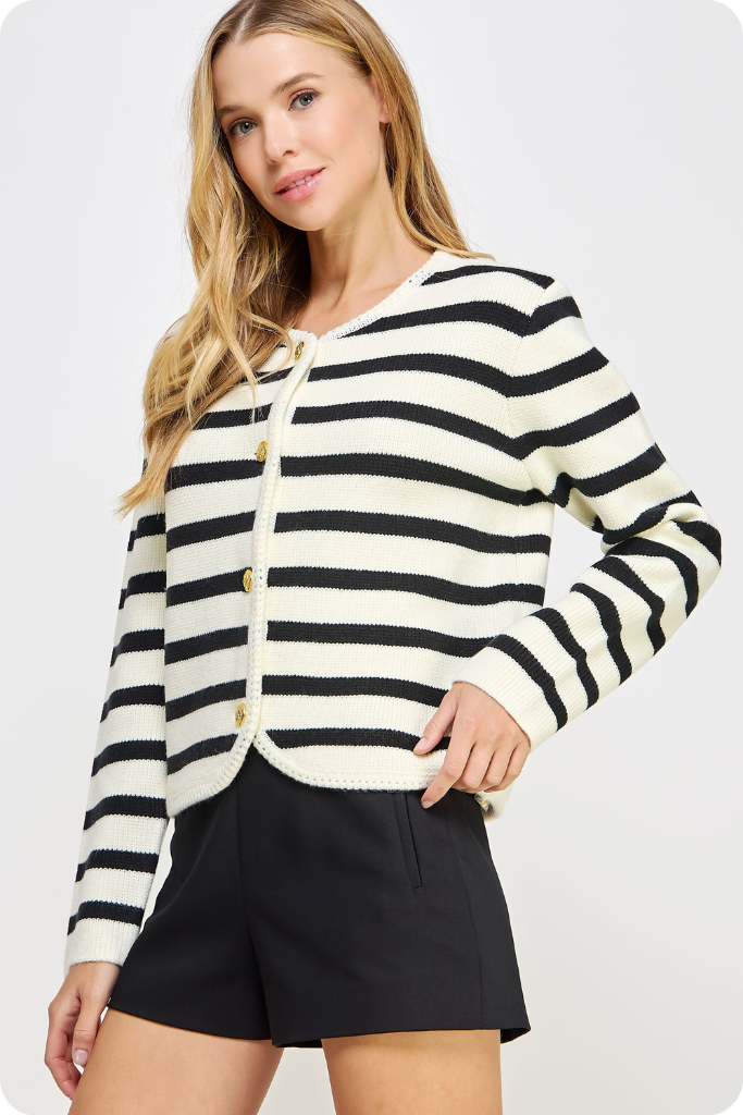 Jackie Stripe Button Front Cardigan