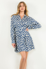 Isla Printed Long Sleeve Dress in Navy