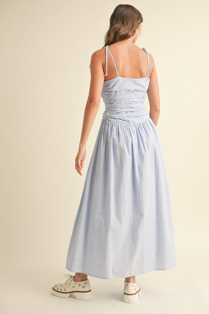 Petal Stripe Drop Waist Maxi Dress