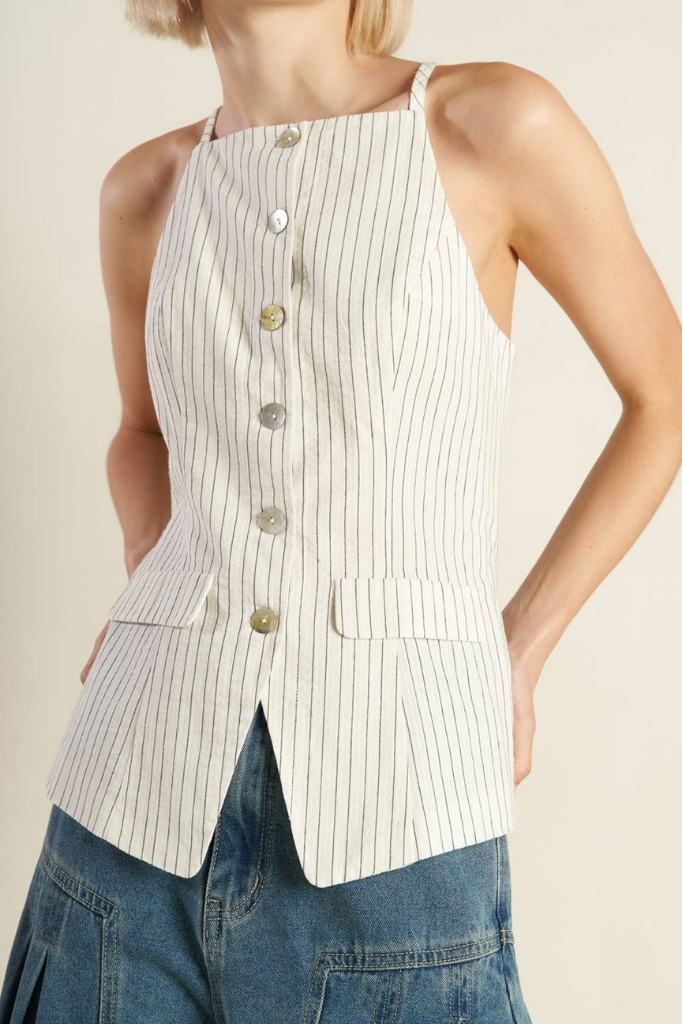 Mabel Stripe Button Front Top