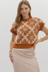 Celeste Floral Short Sleeve Sweater in Rust