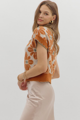 Celeste Floral Short Sleeve Sweater in Rust