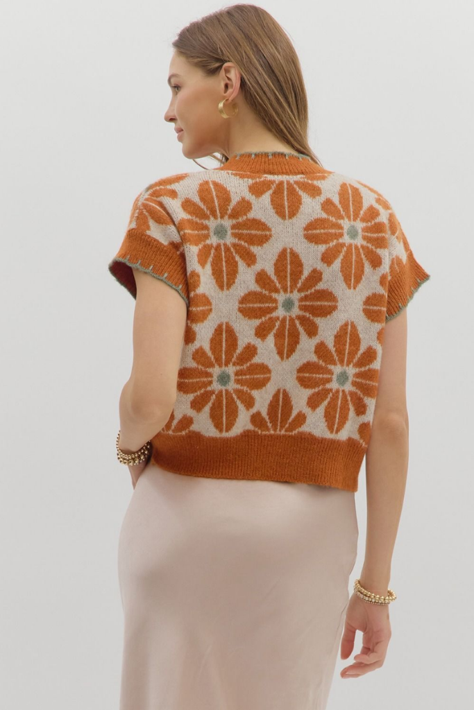 Celeste Floral Short Sleeve Sweater in Rust