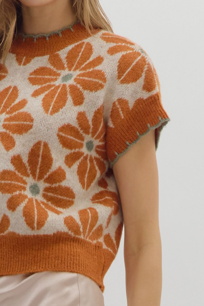 Celeste Floral Short Sleeve Sweater in Rust