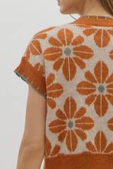 Celeste Floral Short Sleeve Sweater in Rust