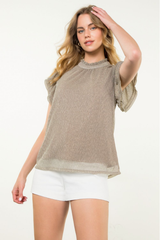 Iris Metallic Flutter Sleeve Top