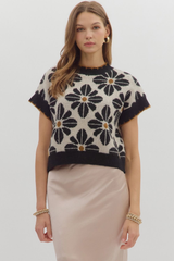 Celeste Floral Short Sleeve Sweater in Black